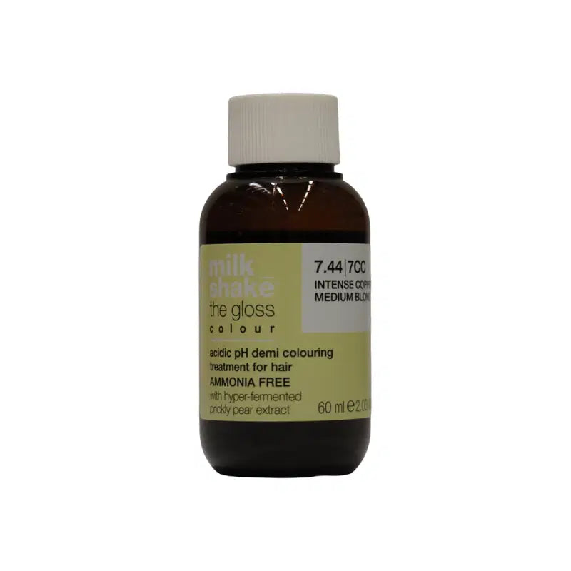 Milk Shake, The Gloss Acidic pH, Demi-Permanent Hair Dye, 7.44 Intense Copper Medium Blond, 60 ml