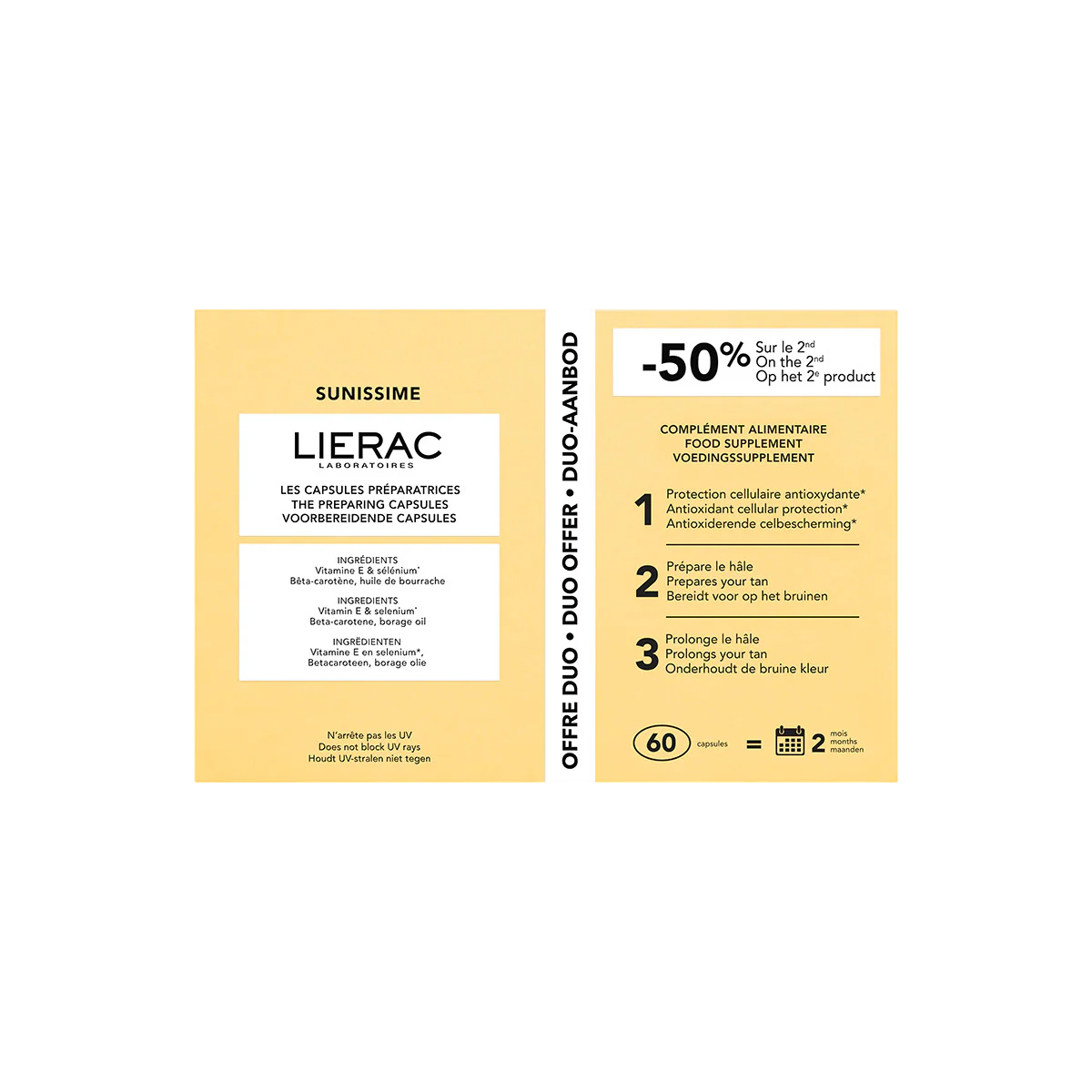 Set Duo, Lierac, Sunissime, Enhance & Prolong Tan, Capsules, 60 pcs